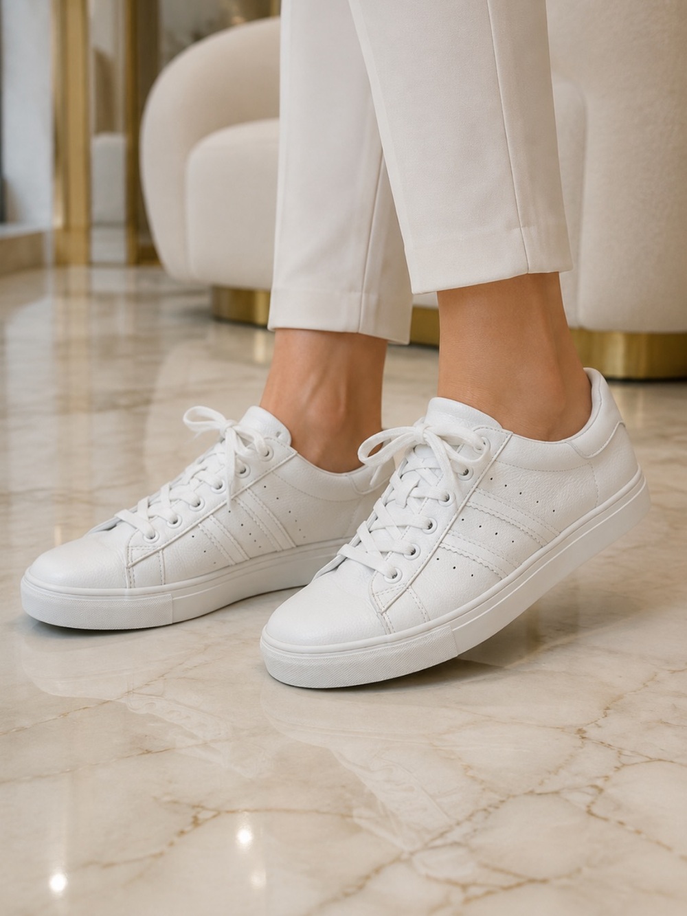 Classic Women's White Leather Lace-Up  Sneakers❤️7-7.5